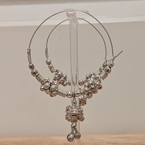 NWT Beckwoman Handmade Silvertone Hoop Earrings with Dangles